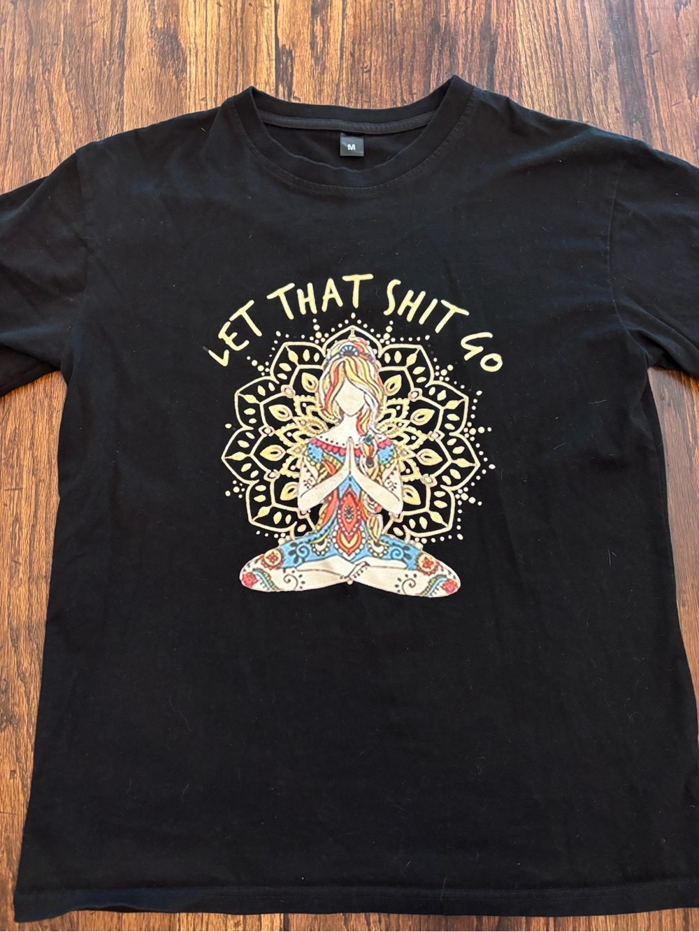 Let That S* Go Graphic Tee - Black with Multicolor Yoga Design
